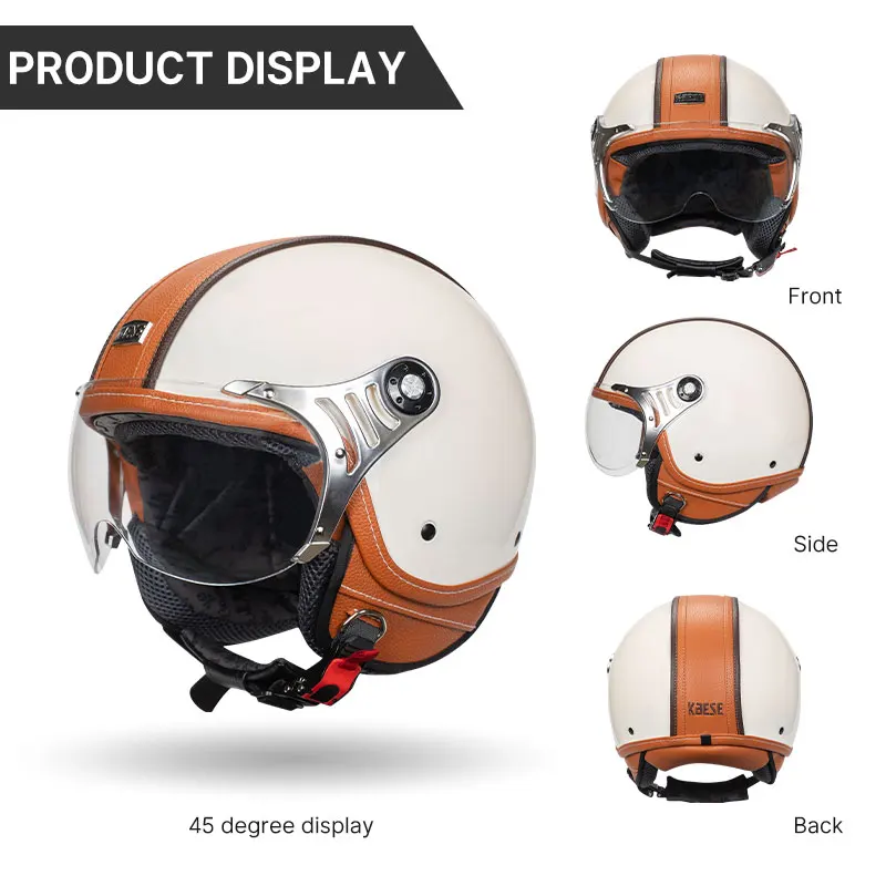 Capacete de motocicleta leve Vintage 3/4 Open Face para homens e mulheres, DOT Certified, meio capacete para motocicletas e adultos, capacete Jet