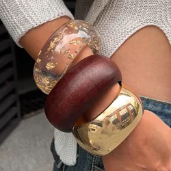 KMVEXO Vintage Resin Irregular Wide Bangle Bracelets Geometric Wide Stackable Bracelet Fashion Chunky Jewelry For Women Girls