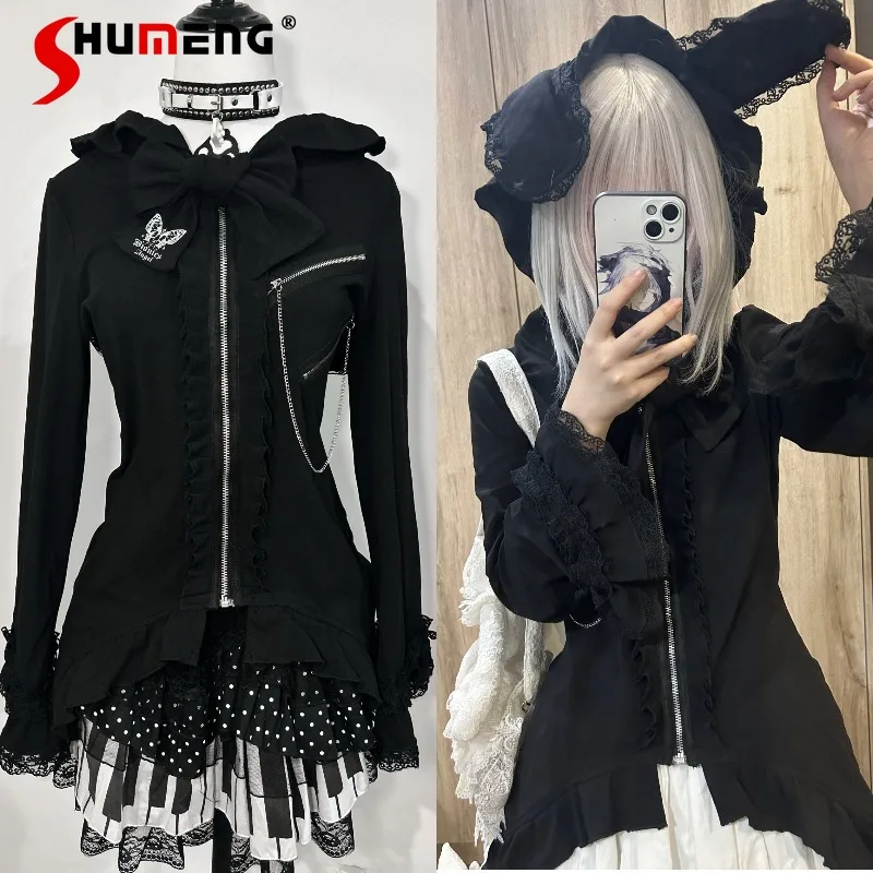 

Japanese Rojita Style Original Lace Bunny Ear Princess Sleeves Subculture Cardigan Punk Jacket Slim-fit Long-sleeved Zip-up Coat