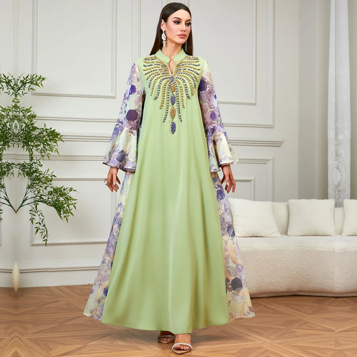 Abaya Dress Women Eid Muslim Party Dresses Jalabiya Print Kaftan Ramadan Flare Sleeve Arab Long Robe Morocco Dubai Vestidos 2026