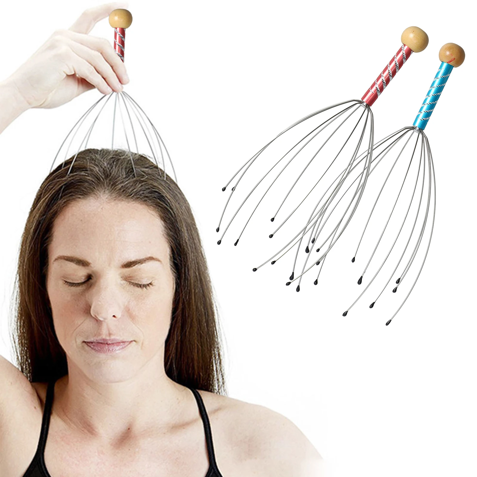 

2pcs Head Massager Large Octopus Tool Scalp Scratcher Handheld Portable Ergonomic Design for Home Travel Office Use