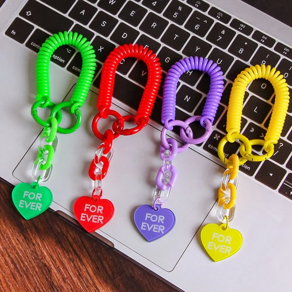 Candy Color Coil Spring Keychain Heart Pendant Letter Car Key Ring School Bag Accessories Birthday Gifts Bag Pendant Girl/Boy