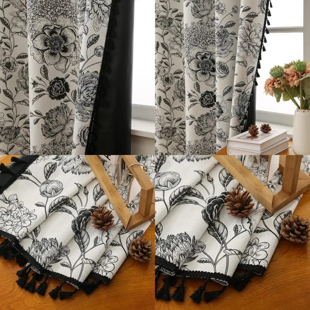

Термоизолирующие черные шторы с цветочным узором и пайетками для гостиной, 2 панели, 52W x 96L