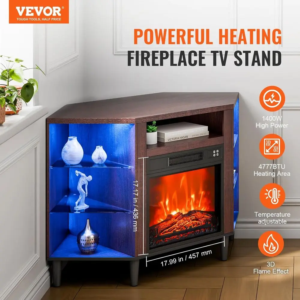 Electric Fireplace TV Stand, TV Stand or TVs up to 50, 18 Fireplace, Vintage Design, 20 LED Lights, Remote Control & Timer for L