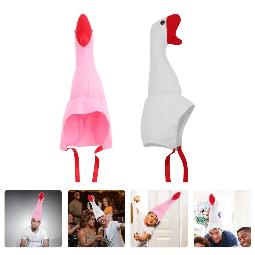 

Novelty Creative Big Goose Headgear Plush Soft Halloween Party Hat White/Pink Adjustable Cartoon Goose Hat Halloween Apparels