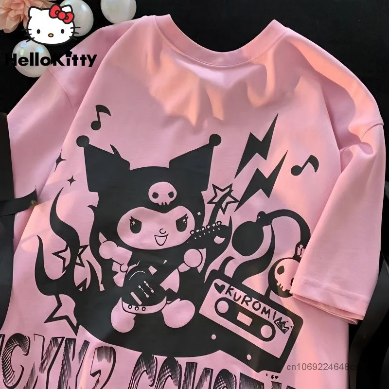 Sanrio Kuromi T-shirt Cute Cartoon Summer Short Sleeve T-shirts Men Women Fashion Tops Y2k Couples American Style Loose Tees