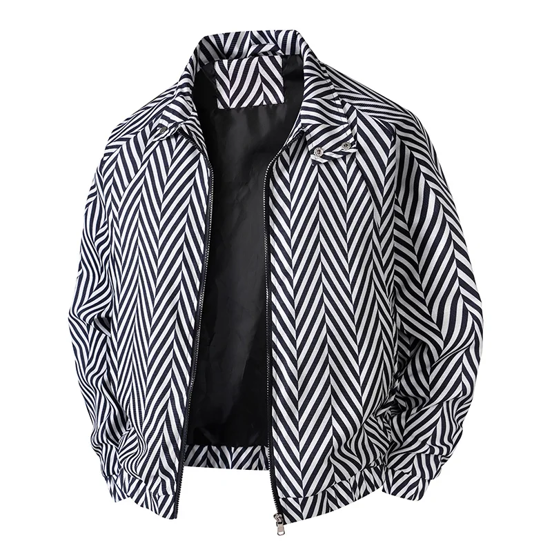 New Product: 2026 Autumn Black and White Pattern Collar Jacket for Men, Short, Loose, High End, Trendy Brand Casual Top