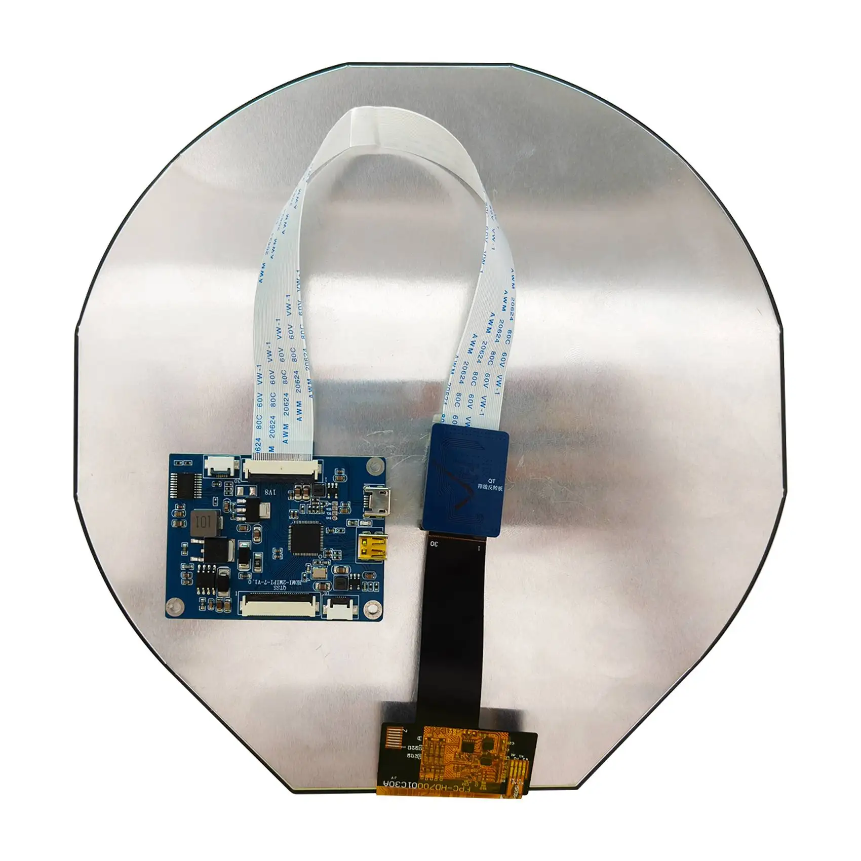 شاشة LCD مستديرة مقاس 7 بوصات 1080 × 1080 شاشة LCD دائرية مع لوحة تحكم MIPI LCD