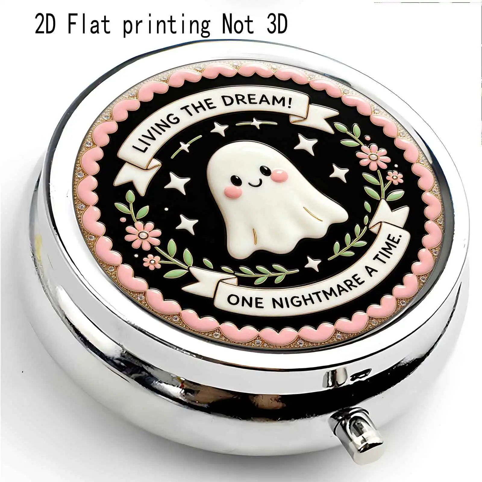 1Pc Medicine Box with Flat Printing, Ghost Moon Text, Compact Jewelry Box, Emergency Small Medicine Box. Ideal Gift for Long-Distance Travel. Compartmentalized, Lightweight and Convenient - Small Jewelry Storage - Easy to Store, Perfect for Gift-Giving