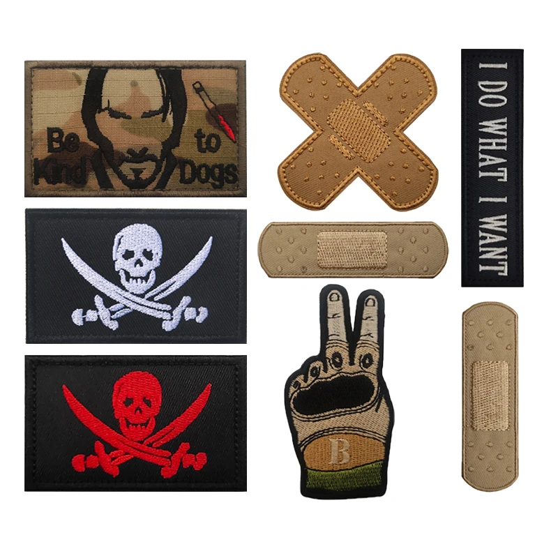 Funny Pirates Embroidery Special Shape Tactical Gloves Wound Cross Skull Fabric Hoo Fastener Dog Patch