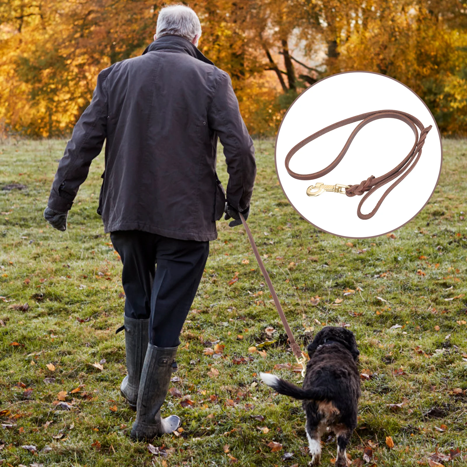 

Cowhide Dog Leash Wear Resistant Long Enough Lightweight Portable Dog Walking Rope Practical Puppy Training Pet Supplies