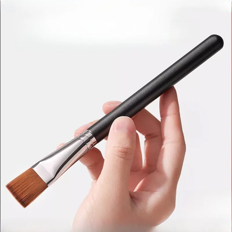 1 шт. ультратонкая легкая основа для макияжа, маска для лица, плоский язык, искусственное волокно, деревянная ручка кисти, мягкий моющийся инструмент для красоты