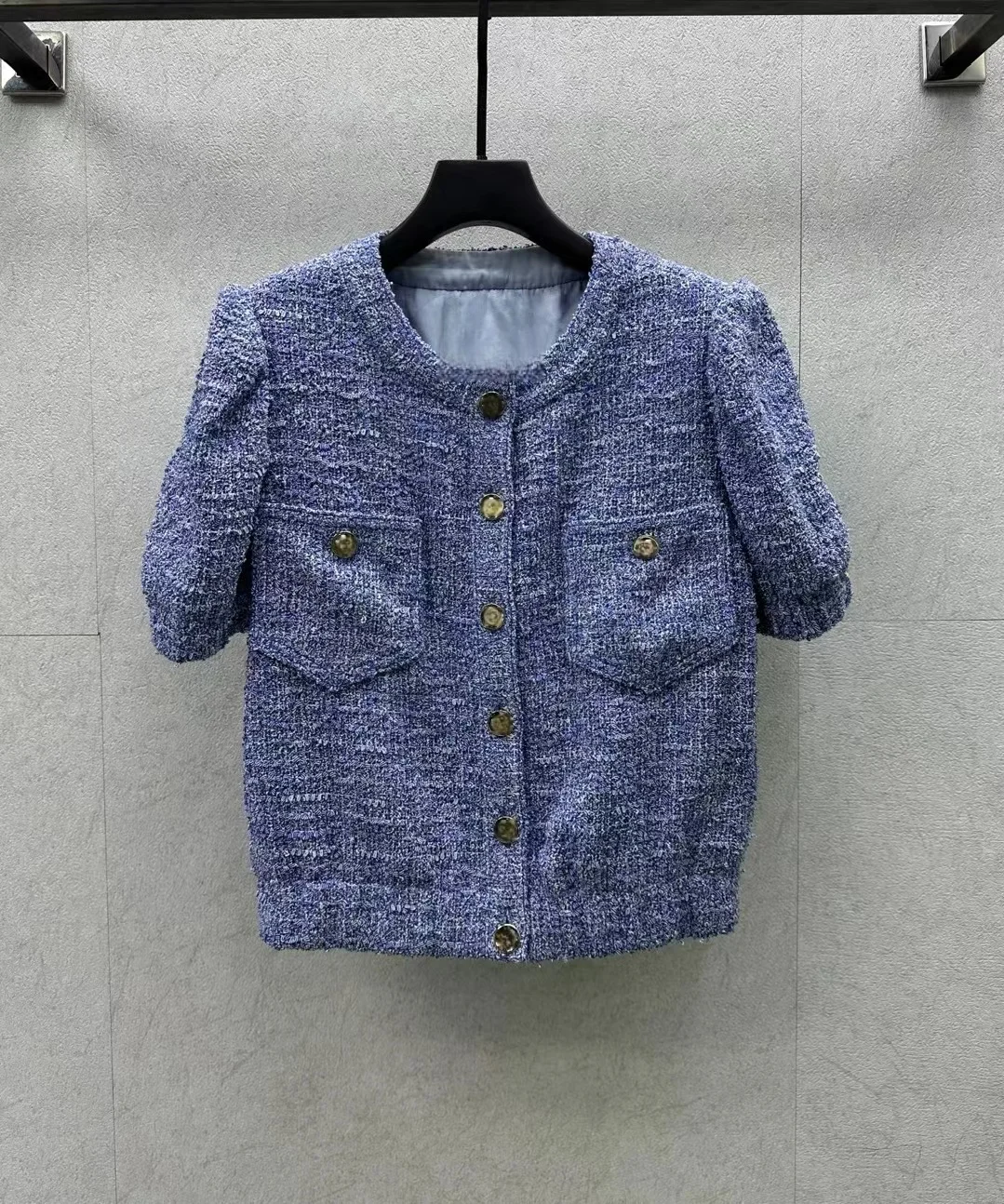 

2024 Spring Summer Fashion Women's High Quality Blue Short-sleeve Tweed Jackets + Mini Skirt C902