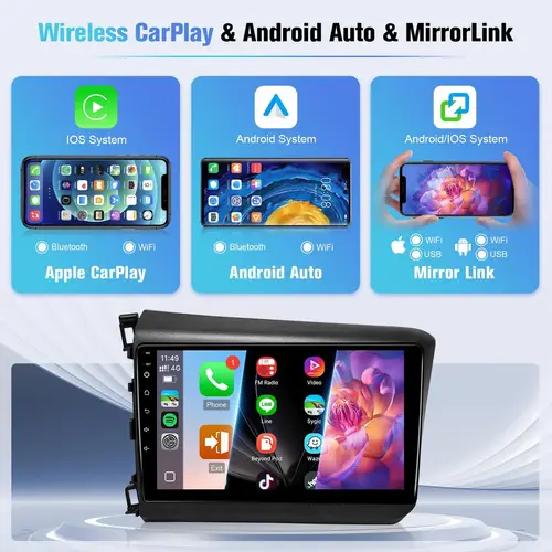 Imagen 2 del producto Pantalla táctil IPS de 9 pulgadas para Honda Civic Radio 2012 con CarPlay Android Auto Bluetooth FM GPS WiFi cámara SWC