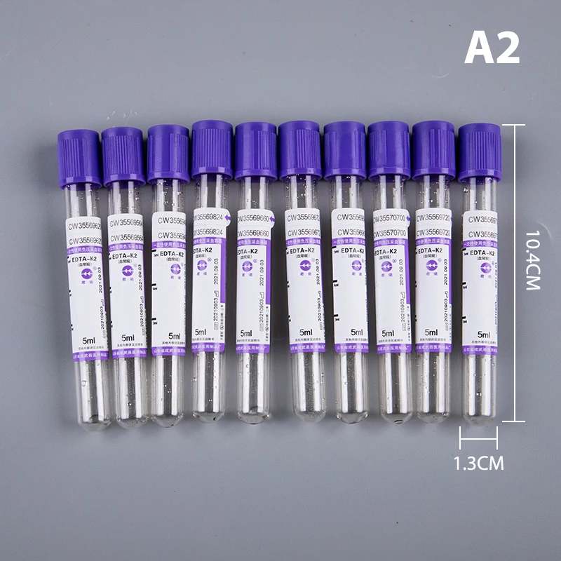 10pcs 2ml/5ml Medical Disposable EDTA-K2 Vacuum Blood Collection Tube With Cap