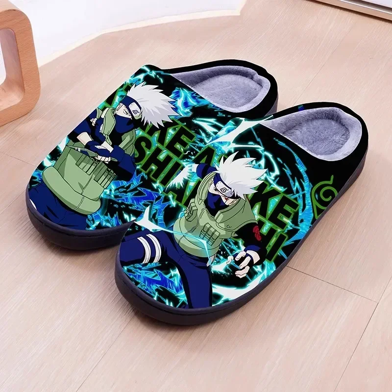 Anime Naruto Sasuke Warm Plush Cosplay Slippers Couple\'s Indoor Non-slip House Slides Men And Women Toe Wrap Home Cotton Shoes