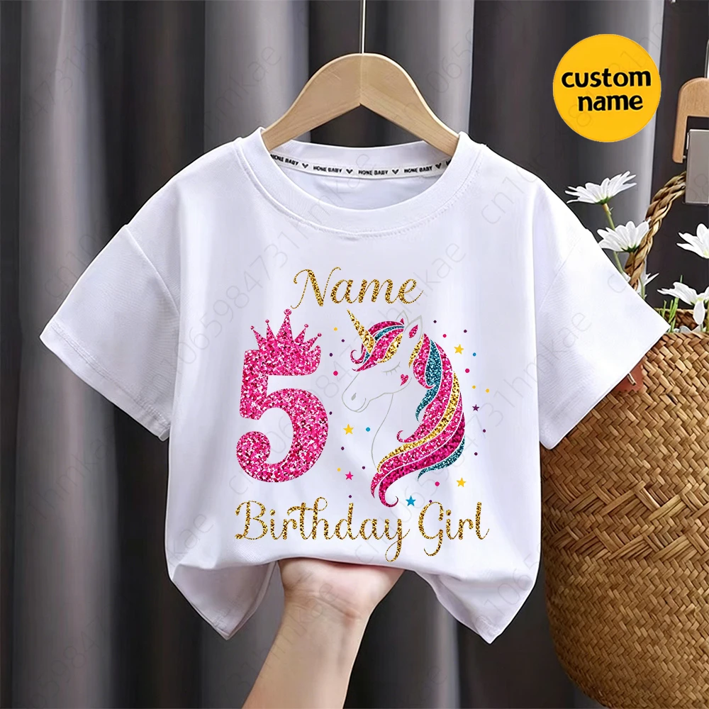 Personalisiertes Mädchen-Einhorn-T-Shirt zum 1.-12. Geburtstag für Mädchen-Partys, Kinder-T-Shirt, Baby-Einhörner-Kleidung, Oberteile, T-Shirts – Detail 9