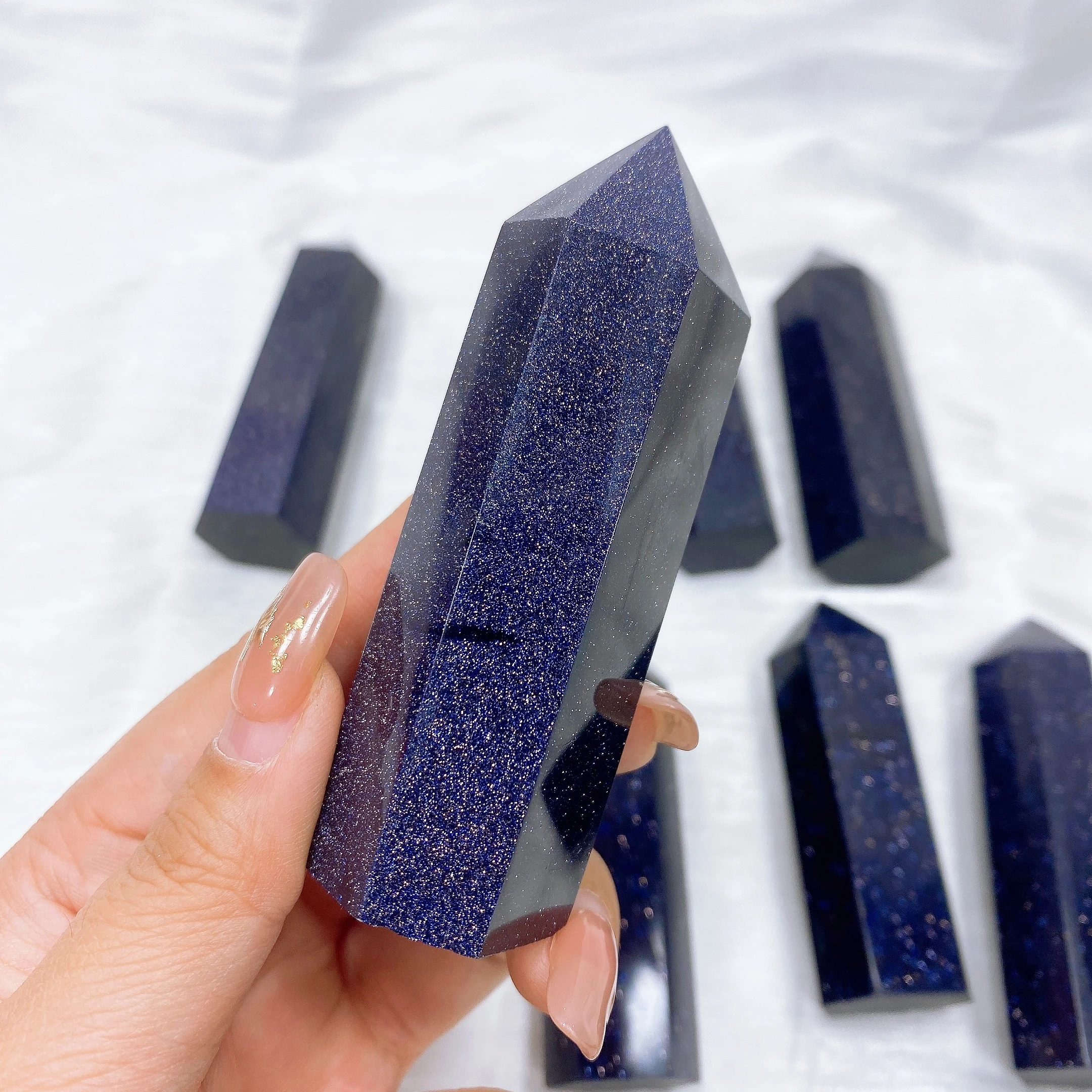 Wholesale Gemstone Crystal stone Tower Blue Sandstone Point Home decoration Reiki Healing Gift For souvenir