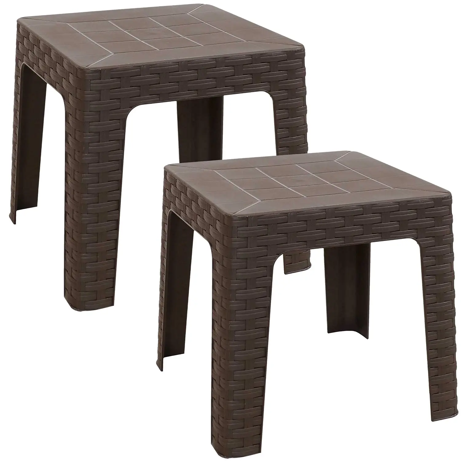 Outdoor Plastic Side Table for Patio, Square, Brown, Set of 2 | 18.5” W, No Assembly Needed, Easy to, Customized