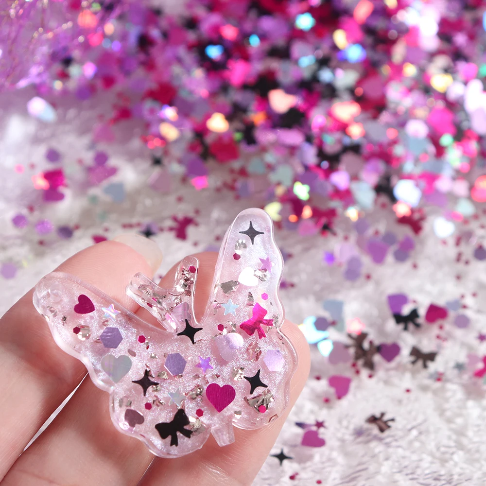 5g Magenta Bowknots Glitter Resin Sequin Hot Pink Love Heart Star Confetti for Epoxy Resin Art Decor DIY Jewelry Making Supplies view 6