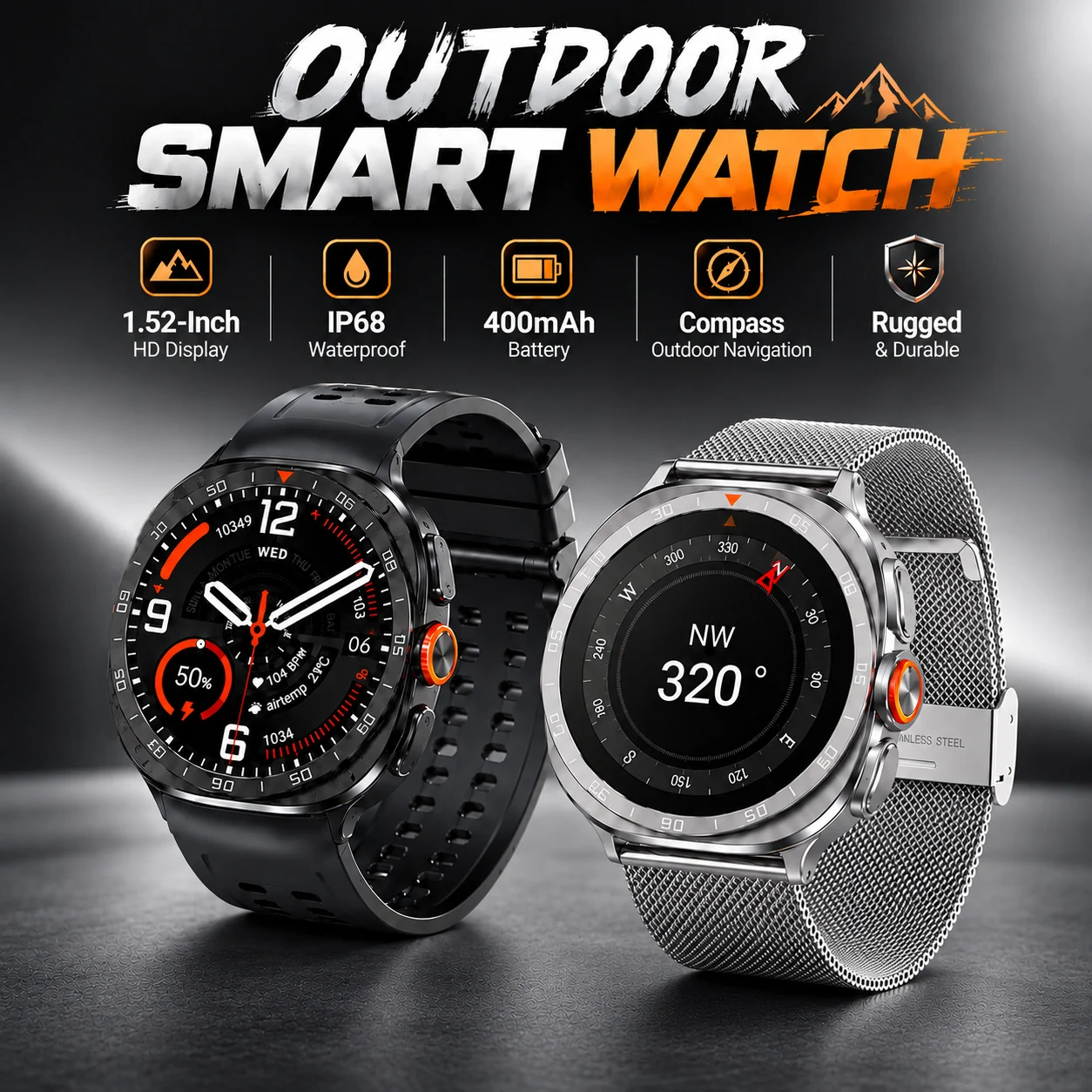 2026 Watch 9 Sapphire Crystal Compass 400mAh Battery Heart Rate Bluetooth Call IP68 Waterproof Fitness Tracker for Men Women