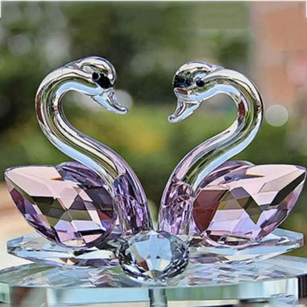 Fashionable Crystal Swan Figurines Miniatures Romantic Animal Model DIY Desktop Ornament for Home Wedding Decor Accessories