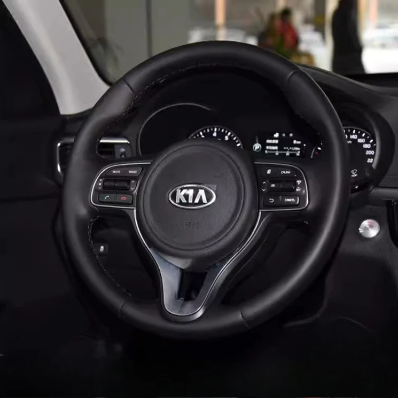 

100% For Kia Sportage 4 Optima 2016-2018 Niro 2016-2022 Hand-stitched black Genuine Leather non-slip car steering wheel cover