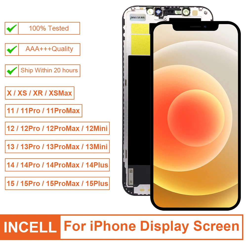 PINGSILING Pantalla de Repuesto INCELL para iPhone X XR XS MAX 12 13 Mini 14 15 11 Pro Max Plus, Pantalla Táctil 3D INCELL ﻿