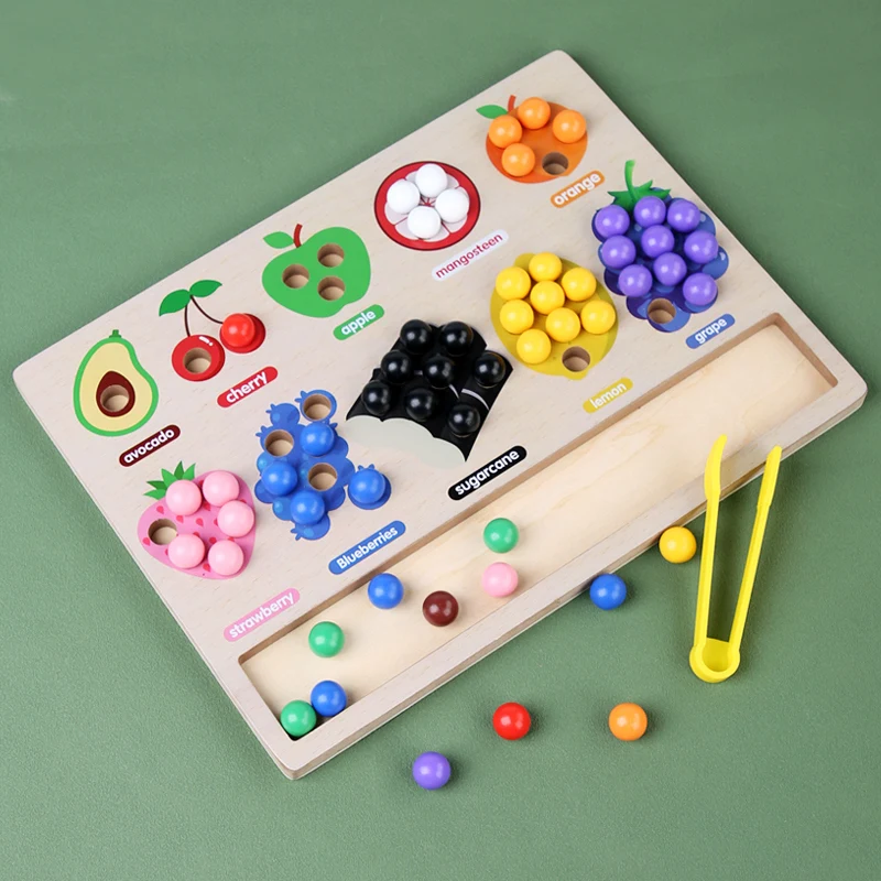 Montessori Matching & Sorting Spiel Holz Obst Clip Perlen Farbe Form Sensorischen Sortierer für Kinder Feinmotorik Frühe Bildung