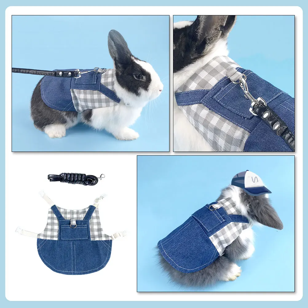 

Adjustable Bunny Harness Leash Set Rabbit Clothing Accessories Soft Durable Small Pet Traction Rope Blue for Bunny