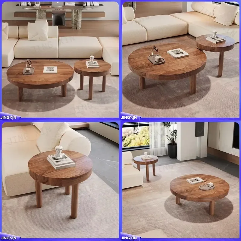 Custom for Round Wooden Coffee Table Retro Log Side Table Small Tea Table Living Room Bay Window Furniture Kung Fu Tea Desk
