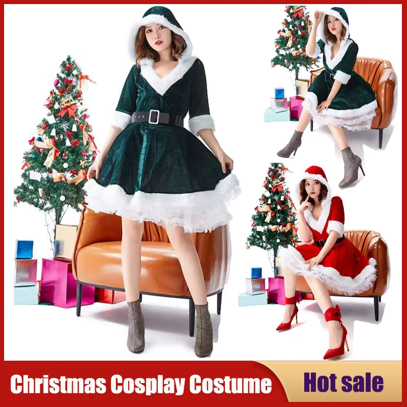 

Fashion Miss Claus Cosplay Costumes Santa Claus Red Green Dress Suit Xmas Carnival Party New Year Christmas Women Sexy Outfits