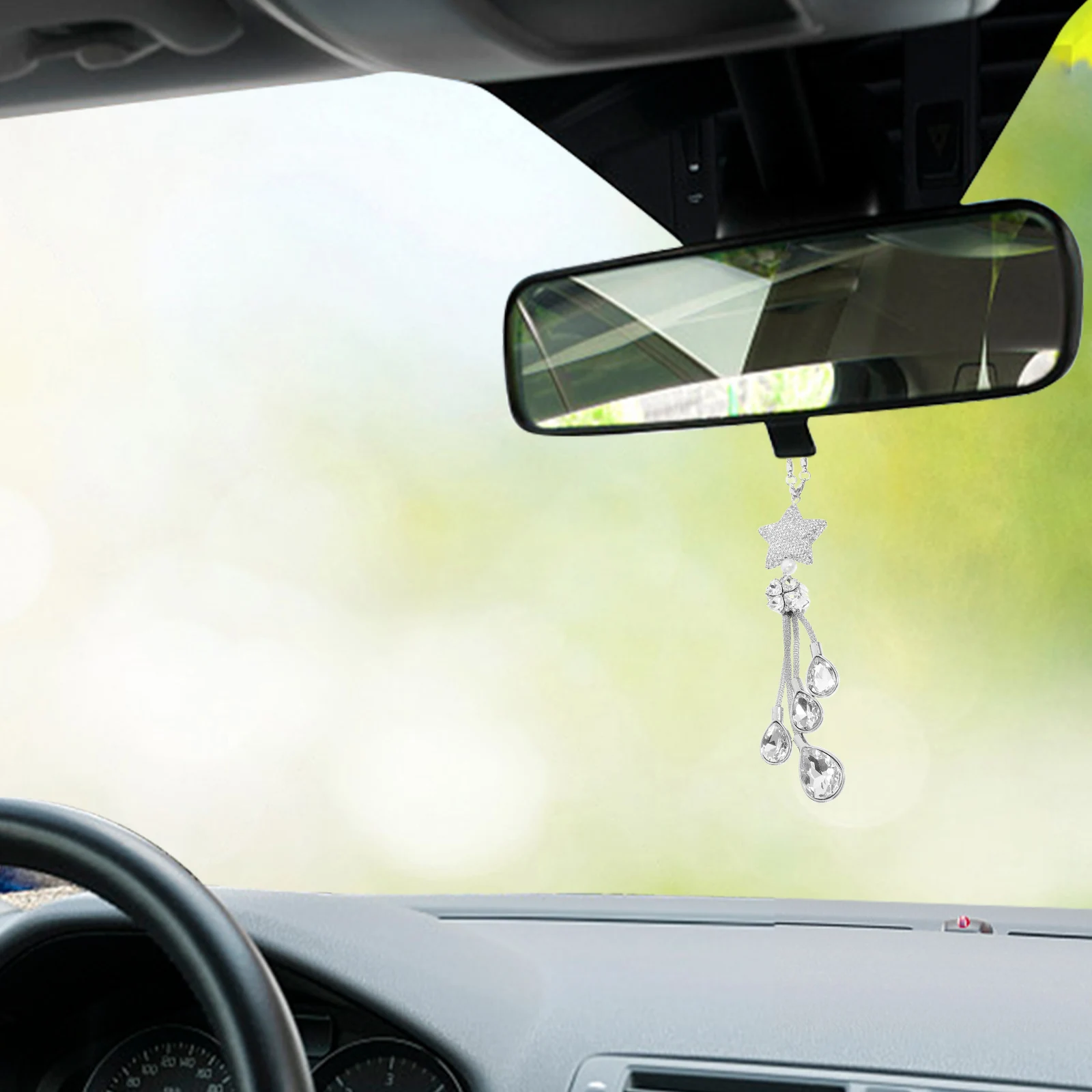 

Rearview Mirror Iron Exquisite Sturdy Crystal Ball Mirror Accessories Ornament Pendan Ornament Hanging Charm