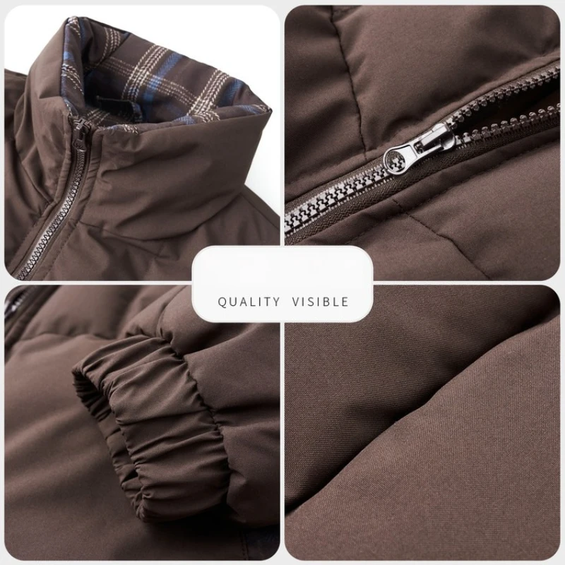 سترة رجالية مبطنة بالقطن على طراز شبابي جديد 2025 - أوف وايت (أسود/قهوة) S-3XL خفيفة الوزن للدفء ملابس يومية