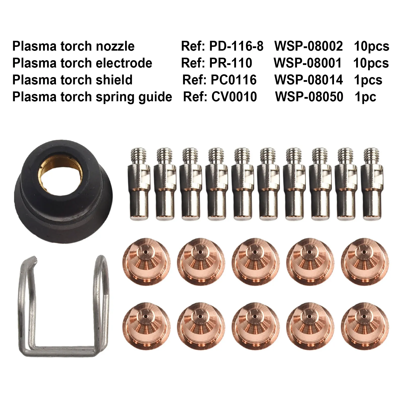 22pcs PD1168 PR110 Plasma Cutting Torch Consumables Set for Trafimet S45 Plasma Electrode Nozzle Shield and Spring Guide Parts
