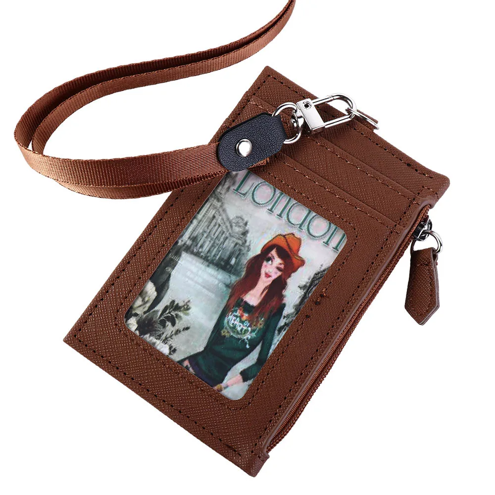 

Fashion Women Business Student Neck Strap Mini Wallet Badge Holder ID Card Holder with Lanyard Bus Cards Cover Coin Purse