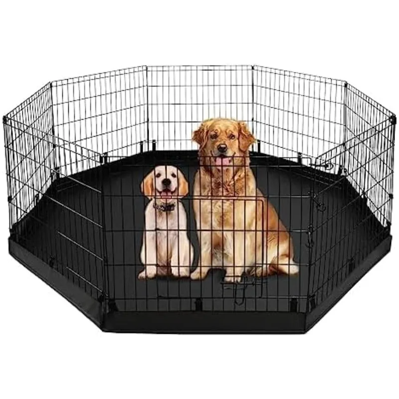 

Dog Playpen - Metal Foldable Dog Exercise Pen, Pet Fence Puppy Crate Kennel Indoor Outdoor with 8 Panels 24”H & Bottom Pad for S
