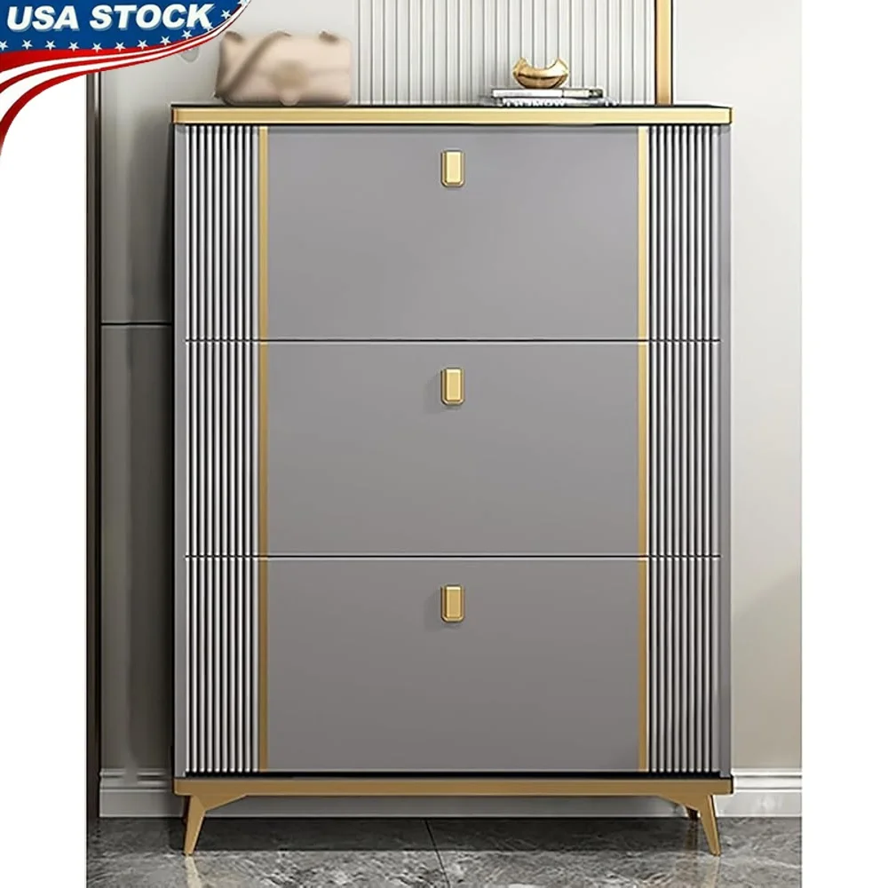 

Tall Slim Shoe Cabinet Free Standing Shoe Organizer with 3 Flip Drawers Space Saving Storage Rack Entryway Bedroom Hallway