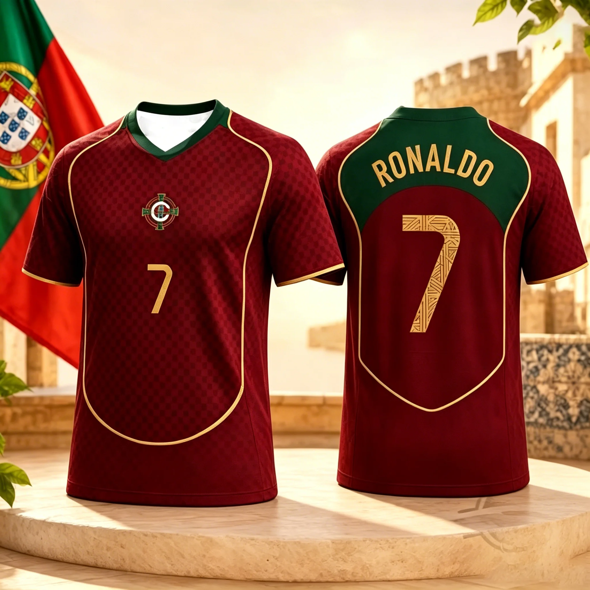 Camiseta de Fútbol Vintage para Hombre, Nueva Camiseta de Manga Corta de Secado Rápido con Temática de Portugal 2026, Top Deportivo Unisex para Fanáticos del Fútbol