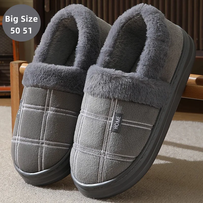 

Big Size 50 51 Men's Cotton Shoes Winter Warm Flats Comfortable Indoor Casual Plush Slippers Home Bedroom Soft Platform Slides