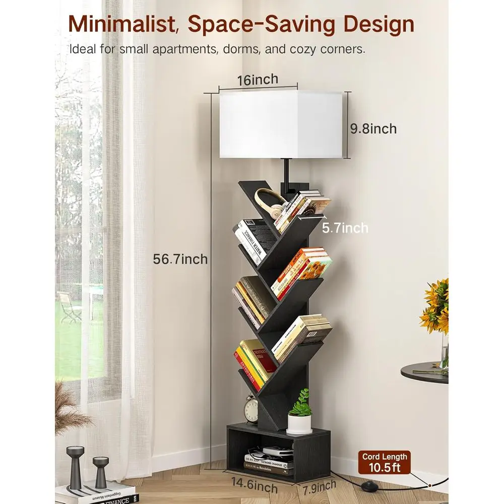 رف كتب على شكل شجرة مكون من 6 طبقات مع ضوء وجهاز تحكم عن بعد ومؤقت، رف كتب حديث طويل القامة على الأرض، خزانة كتب خشبية ضيقة، أورجاني كتب صغير #2