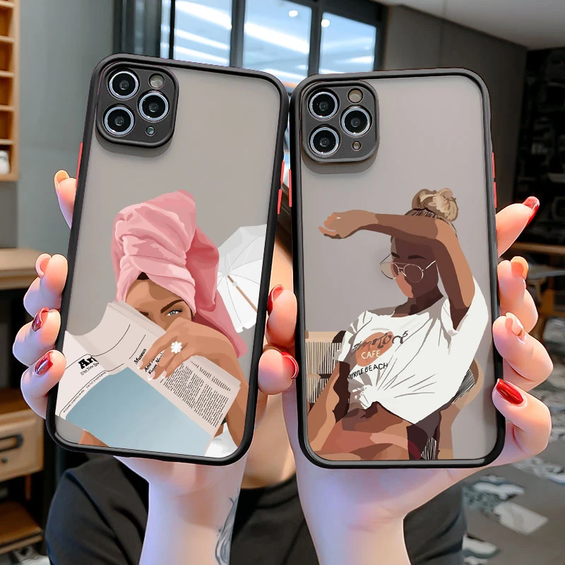 Hübsches Mädchen Handy hülle für iPhone x xr xs 11 12 13 14 15 pro max mini 8 7 plus se2 Luxus gezeichnetes Mädchen Hard Back deckt Fundas