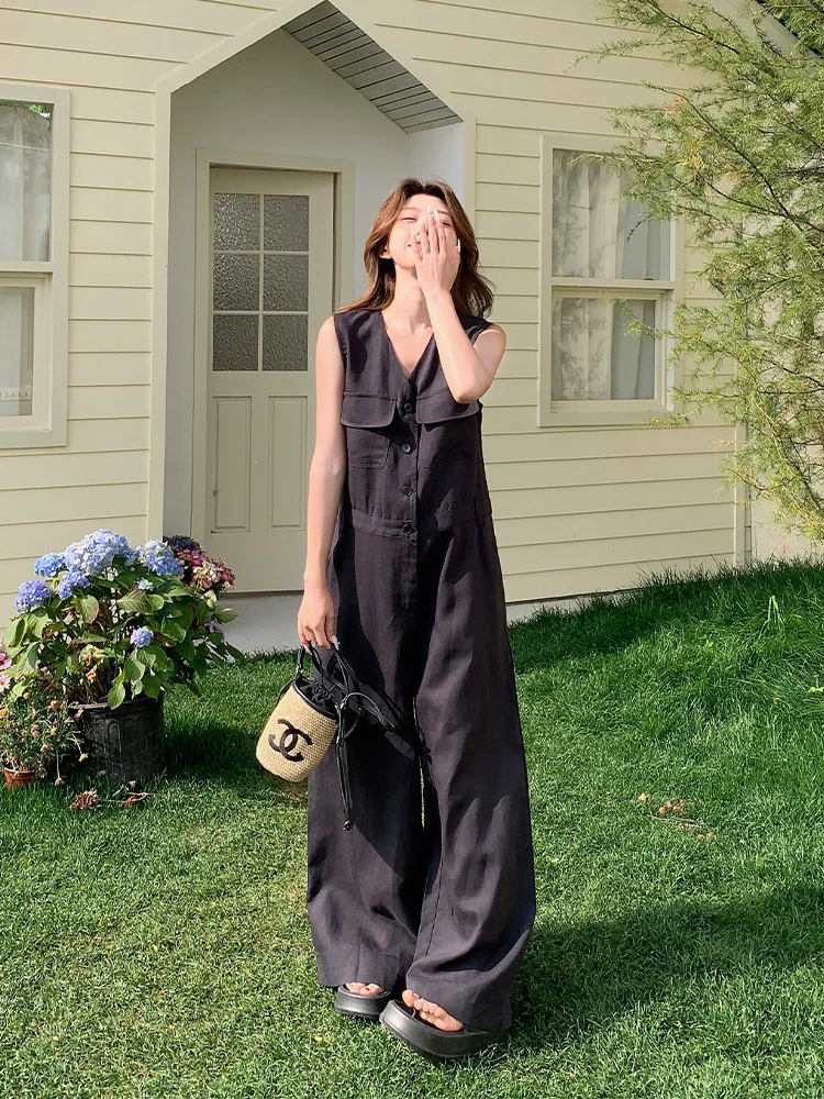 

Свободный повседневный комбинезон-карго для женщин больших размеров, синий, в корейском стиле, весенний, модный, для работы, с прямыми длинными штанинами