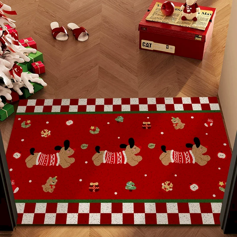 VIKAMA Christmas Tree Red Frame Merry Christmas Printed Carpet, Dustproof And Anti Slip Entrance Mat, Home Decoration Floor Mat