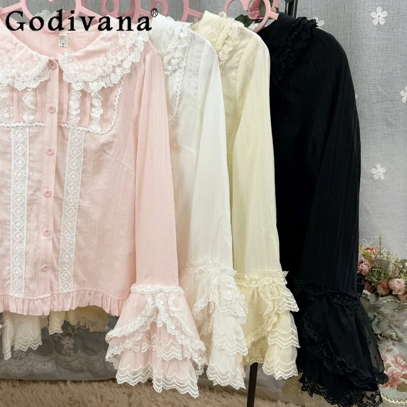 

Japanese Style Original Lolita Dress Spring and Autumn New Long Sleeve Shirt Doll Collar Sweet Cute Girl Princess Sleeve