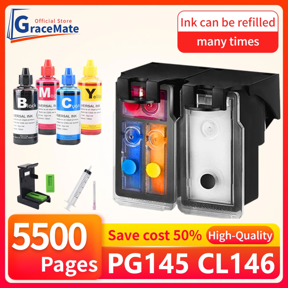 

Remanufactured pg145 cl146 Ink Cartridge PG145 CL146 Ink kit Compatible for canon printer pixma cartridge MG2410 MG2510 IP2900