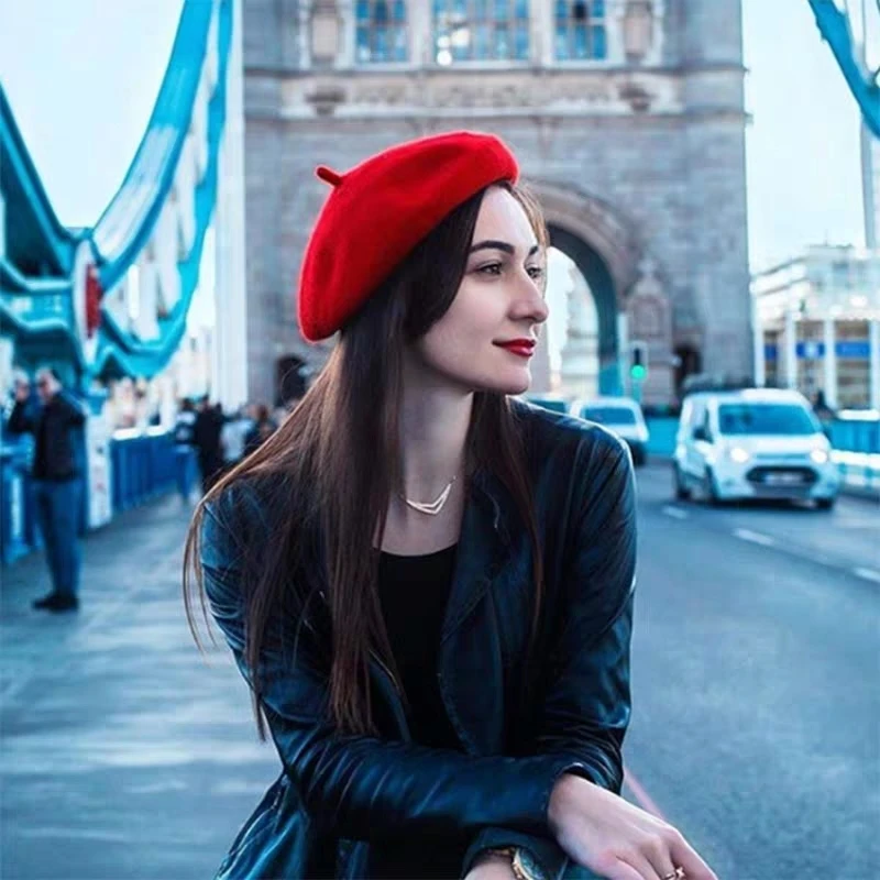 Women Fashion Artist Beret Flat Top Beanie Party Hat Female Casual Solid Color Vintage Cap