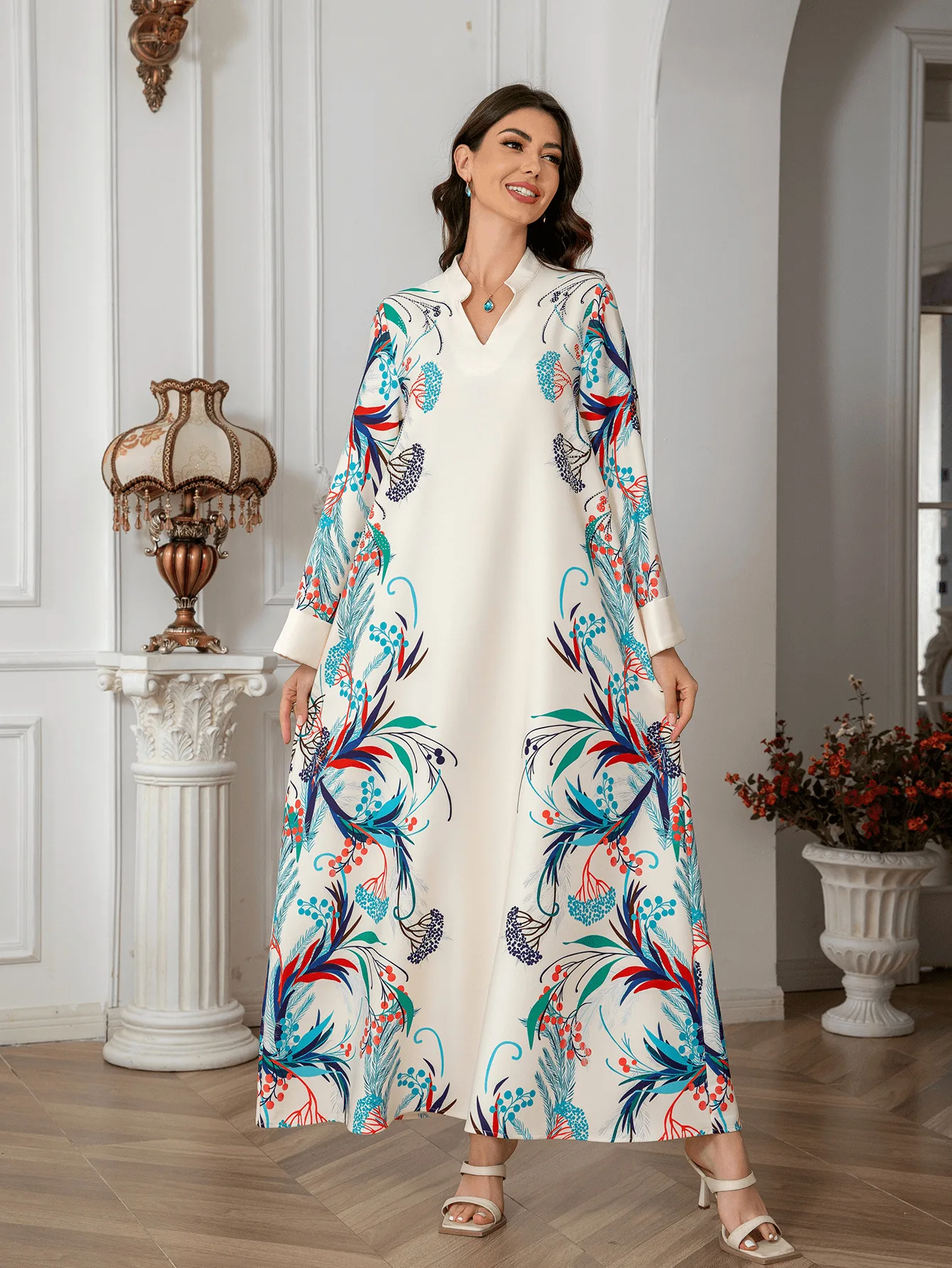 Cross-border Middle East Muslim robe women's dress print V-neck Saudi abaya dress abaya cw43108 5