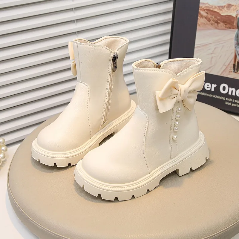 

Весенне-осенние детские кожаные сапоги принцессы, новые модные школьные повседневные короткие сапоги для девочек, детские ботильоны на молнии с бантом