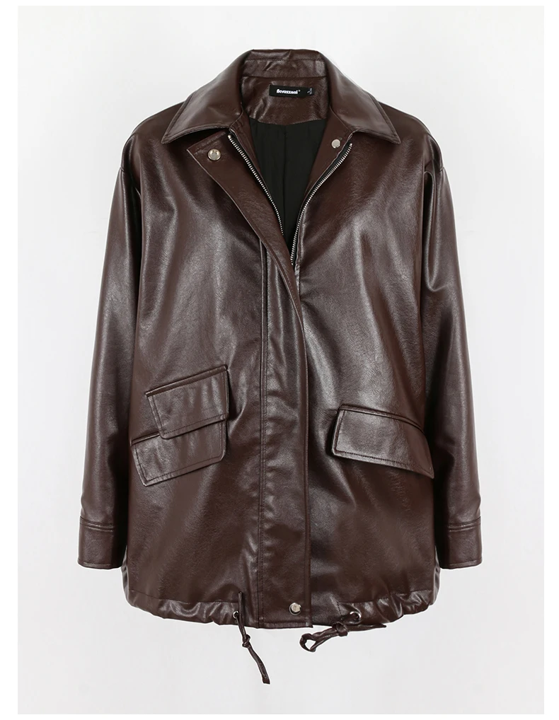 Lautaro Spring Autumn Oversized Casual Waterproof Black Soft Pu Leather Jacket Women with Drop Shoulder Long Sleeve Fashion 2022